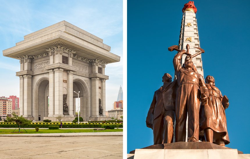 Триумфальная арка и монумент идей чучхе в Пхеньяне